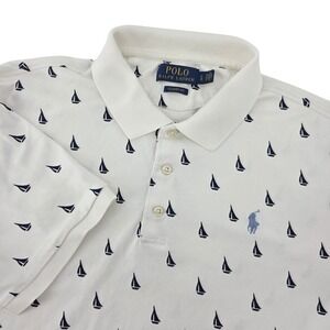 Polo Ralph Lauren Mens Classic Fit Sailboat Print Golf Polo Shirt White Large